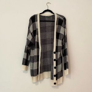 plaid black and white button up cardigan